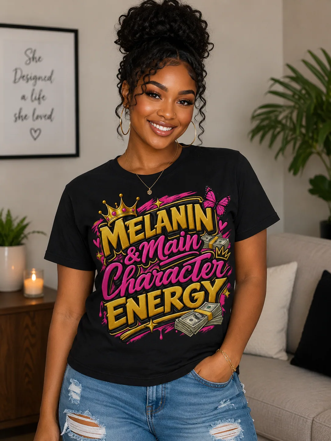 Leta wearing one of her expressive graphic tee designs